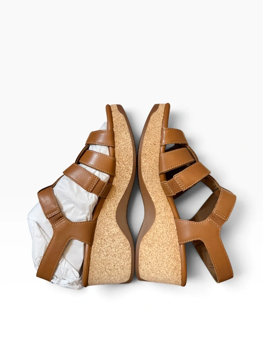 Clarks Chelsea Peak Cinnamon Leather Wedge Sandals Size 10W NIB